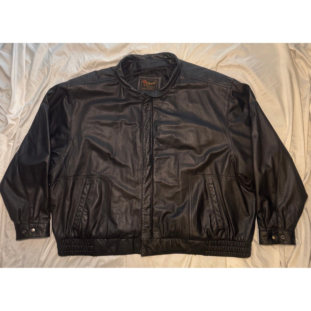 Reed Sportswear Vintage 90s Leather Bomber Jacket Mens 3XL Black Baggy